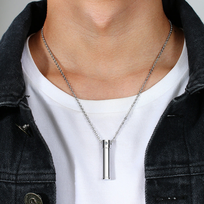Sweater Chain Stainless Steel Single Zircon Open Urn Pendant