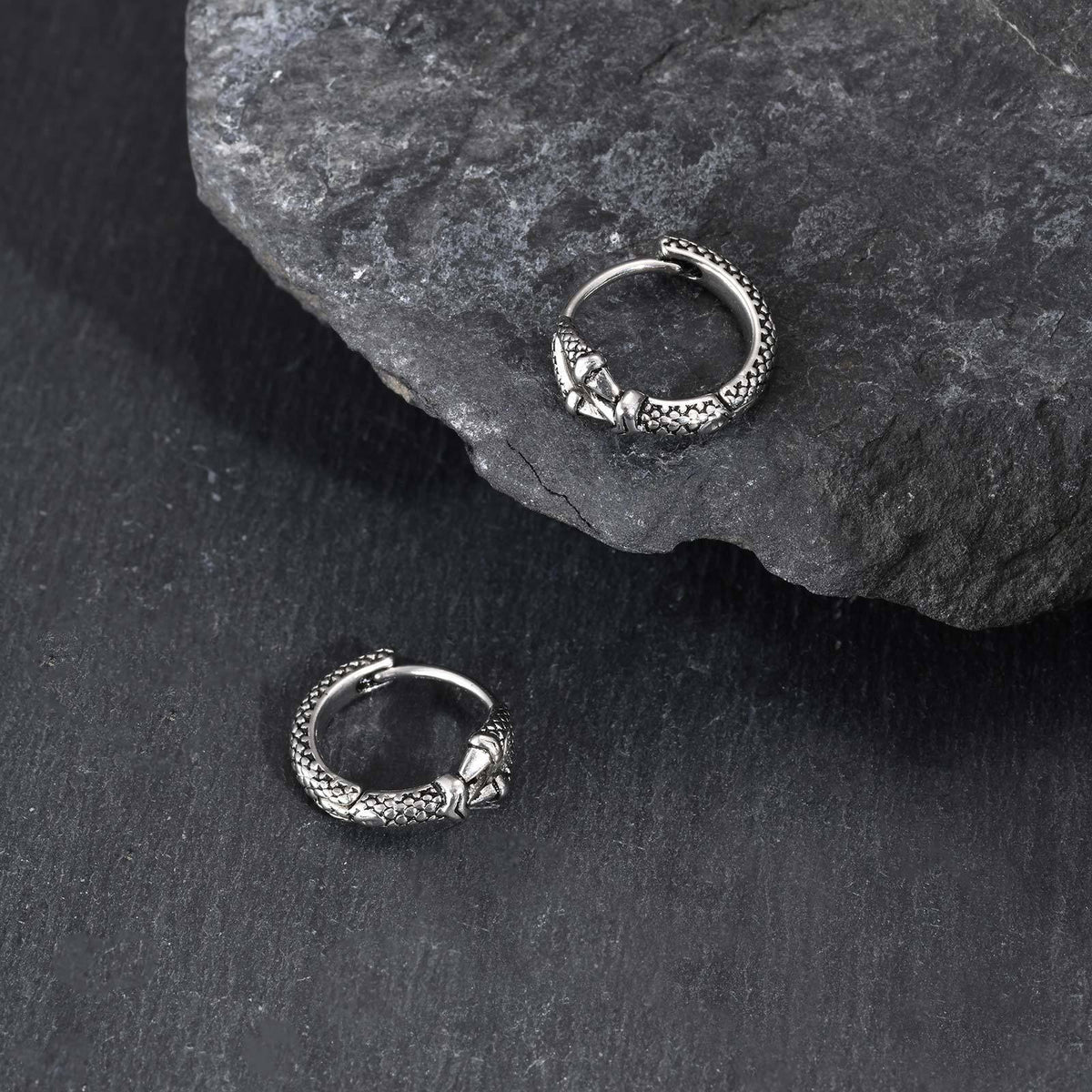 Silver Snake-Wrap Stainless Steel Huggie Hoop Earrings