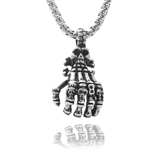 Punk-Inspired Titanium Steel Skull Pendant Necklace for Men - Retro American and European Style