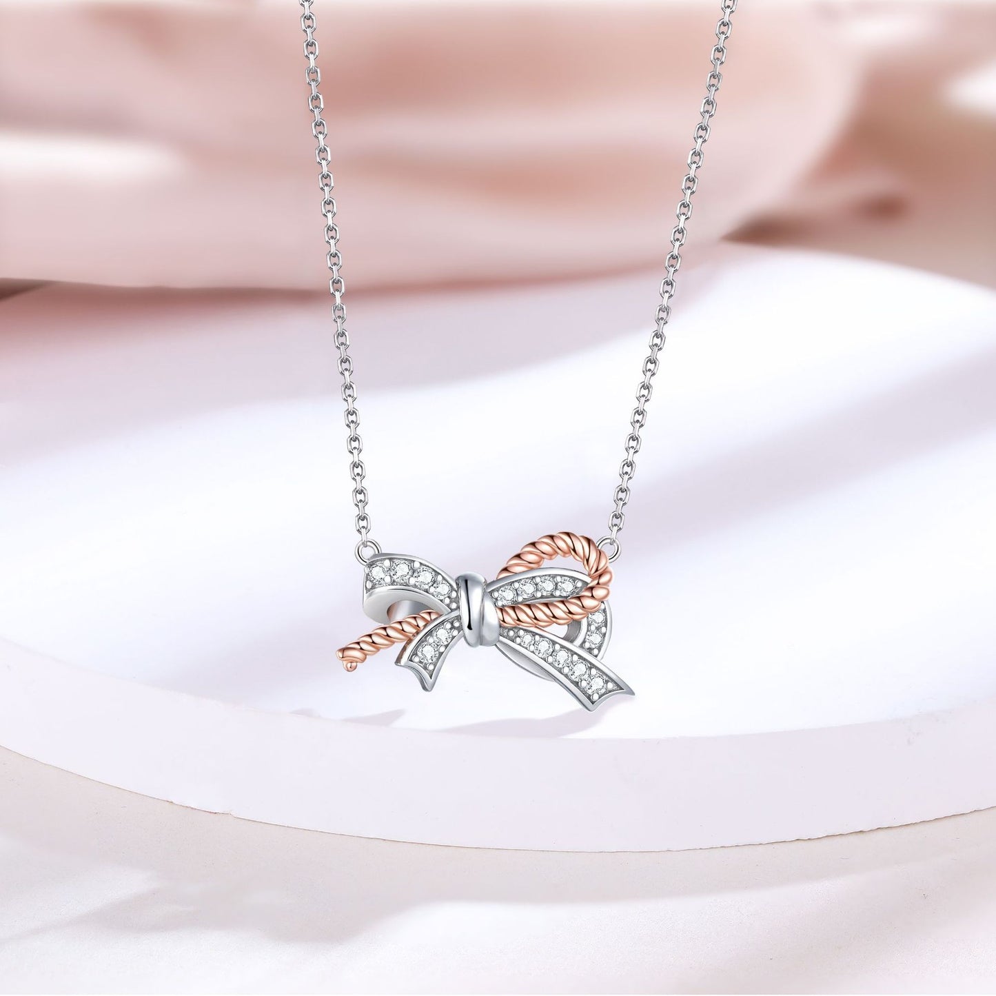 Cross-Border Hot-Selling Jewelry S925 Sterling Silver Twist Bow Necklace Women's Light Luxury High-End Pendant
