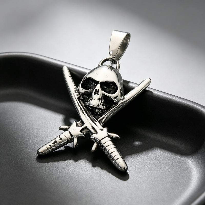 Viking Weapon Element Pendant Punk Street Double Knife Skull Baseball Bat Skull Necklace