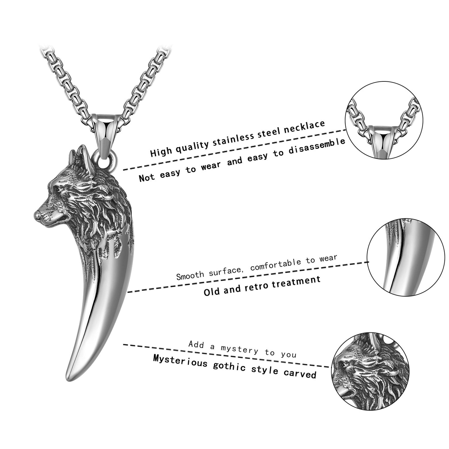 Steel Necklace – Statement Hip Hop Wolf Head