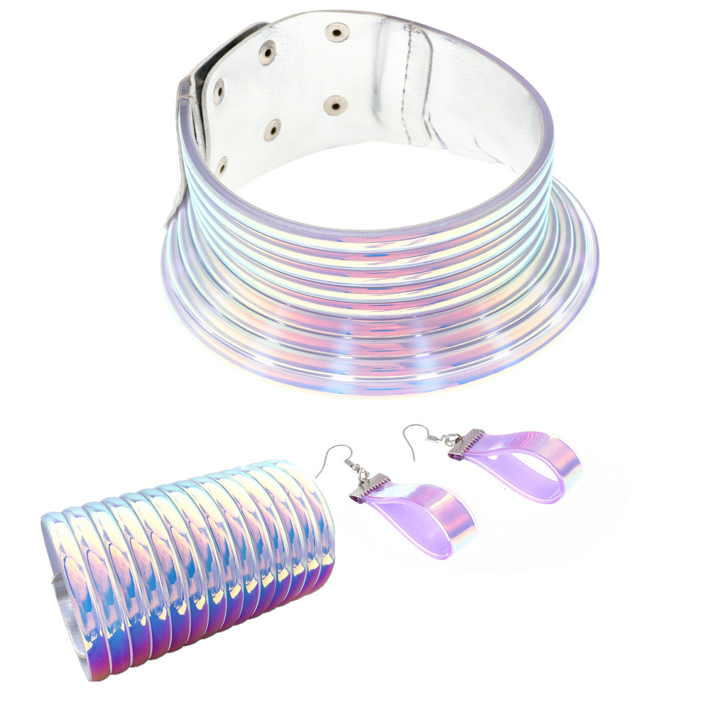 Exotic Tribal Jewelry Set with Choker Necklace, Bracelet, and Earrings