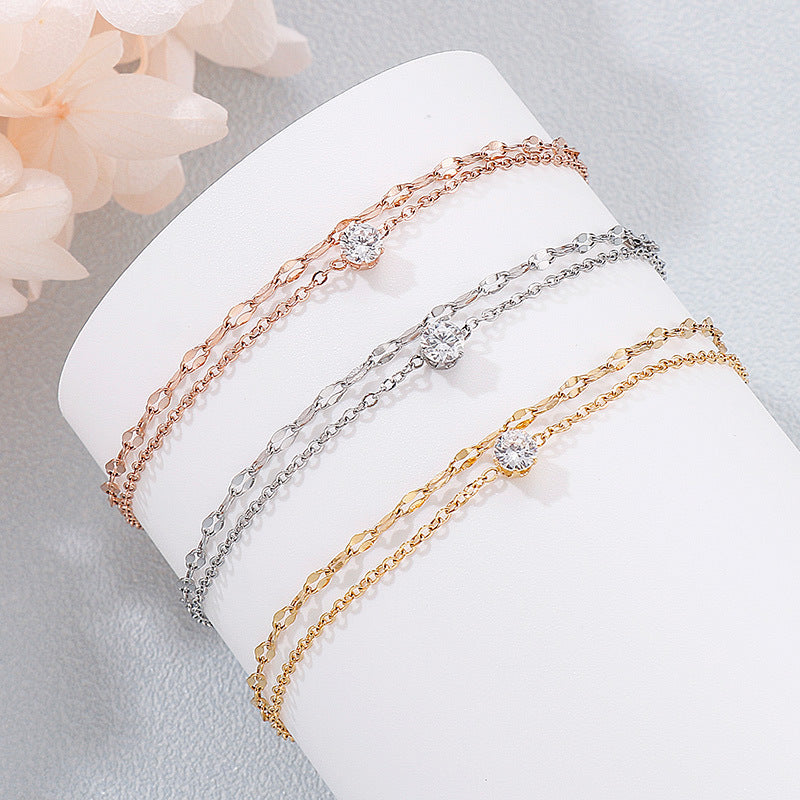Double-Layer Stainless Steel Women's Bracelet – Commuting Zircon For Girlfriend