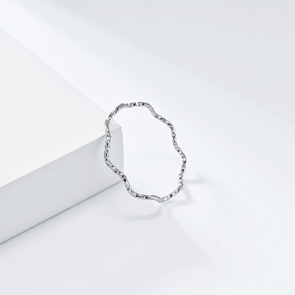 Planderful Light Luxury 1mm Wave Titanium Steel Ring For Women Daily Elegant Wear Jewelry