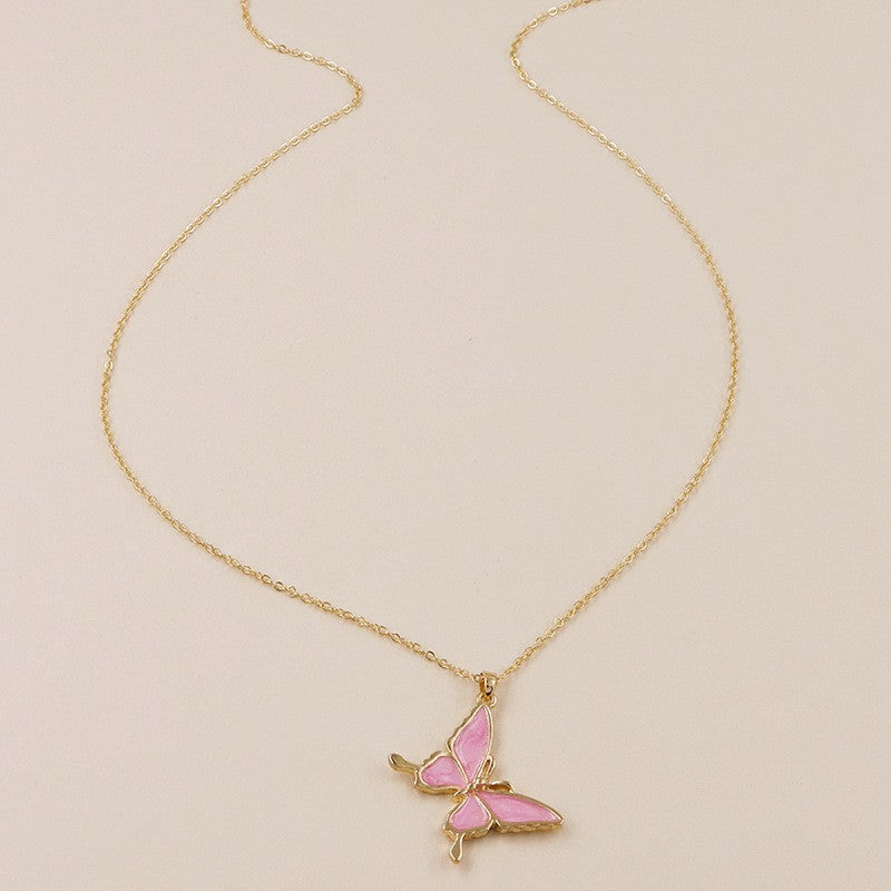 Fashionable Metal Alloy Butterfly Necklace with Oil Droplet, Stylish Collar Chain for Women