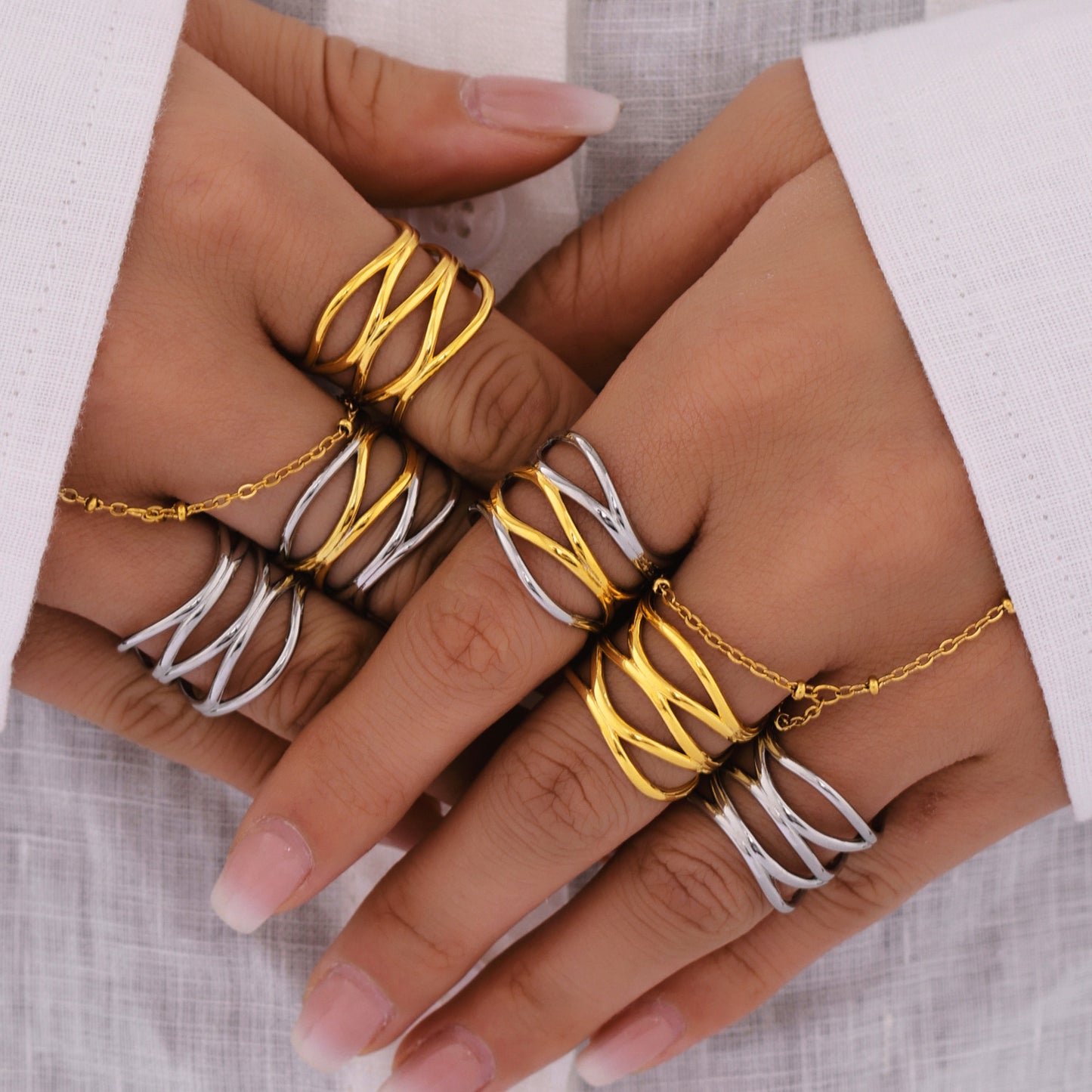 Planderful Open Ring Hollow Line Gold Stainless Everyday