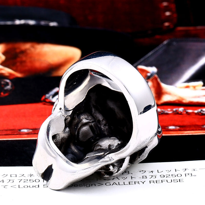 Titanium Steel One-Eyed Dragon Skull Ring for Men - Retro Punk Style in Stainless Steel