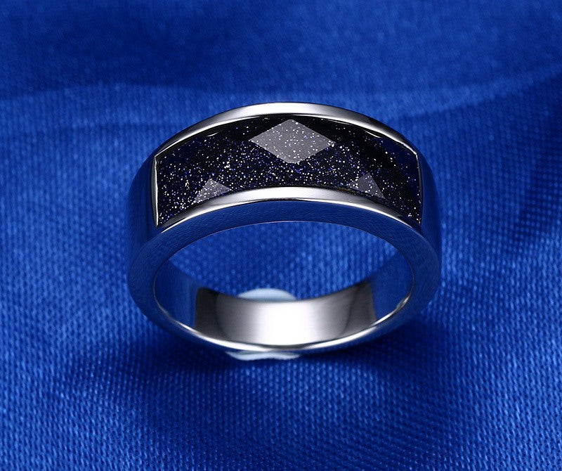 Korean Rings Blue Sandstone Titanium Steel Men's Accessories