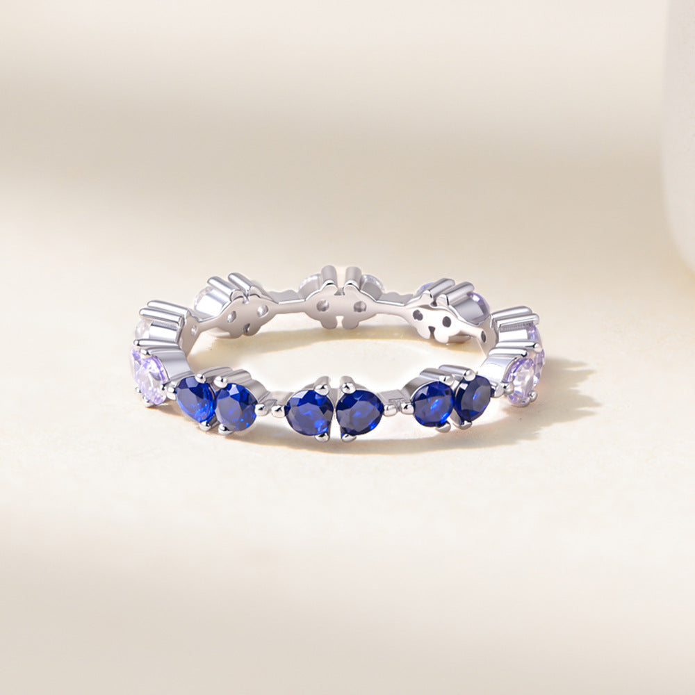 S925 Sterling Silver Gradual Change Color Blue And White Zircon Ring Creative Ring
