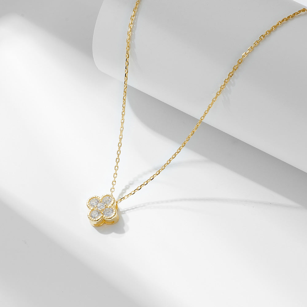 S925 Sterling Silver Zircon Necklace Design Flash Zircon Versatile Four-Leaf Clover Necklace