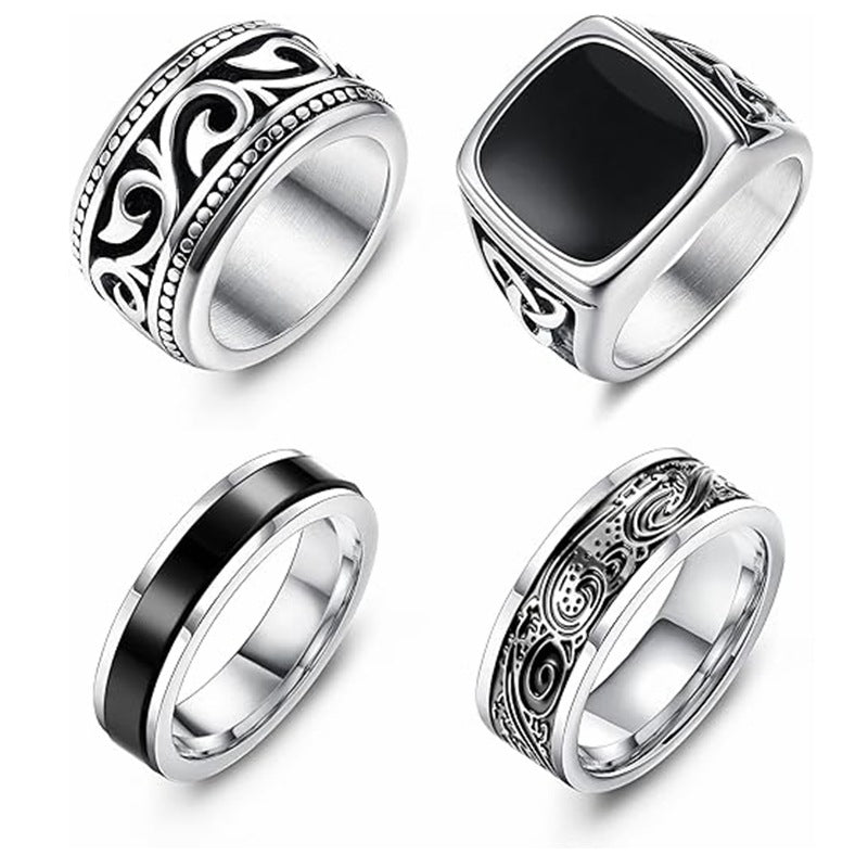 Planderful Titanium Steel Ring Set For Men Unisex Bold Retro Style Protection Statement