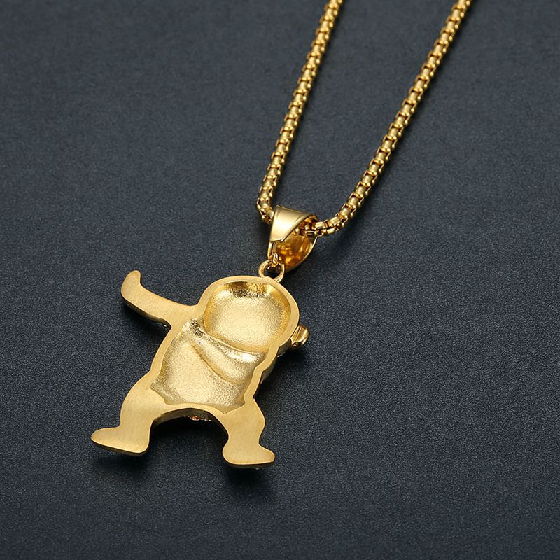 Steel Necklace - Statement Panda Pendant Necklace With Rhinestones West Coast Hip Hop Inspired
