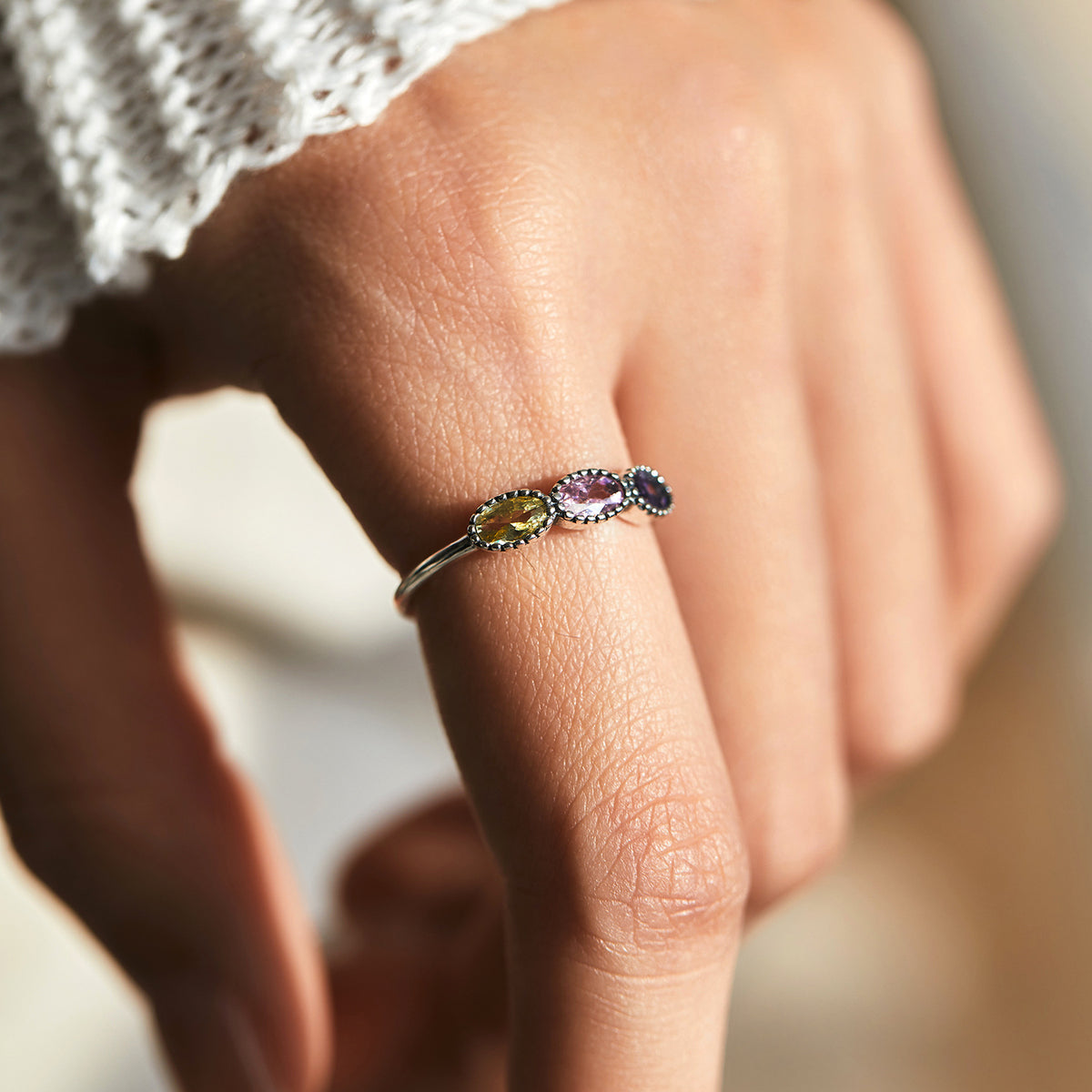 925 Sterling Silver Bow Rainbow Ring