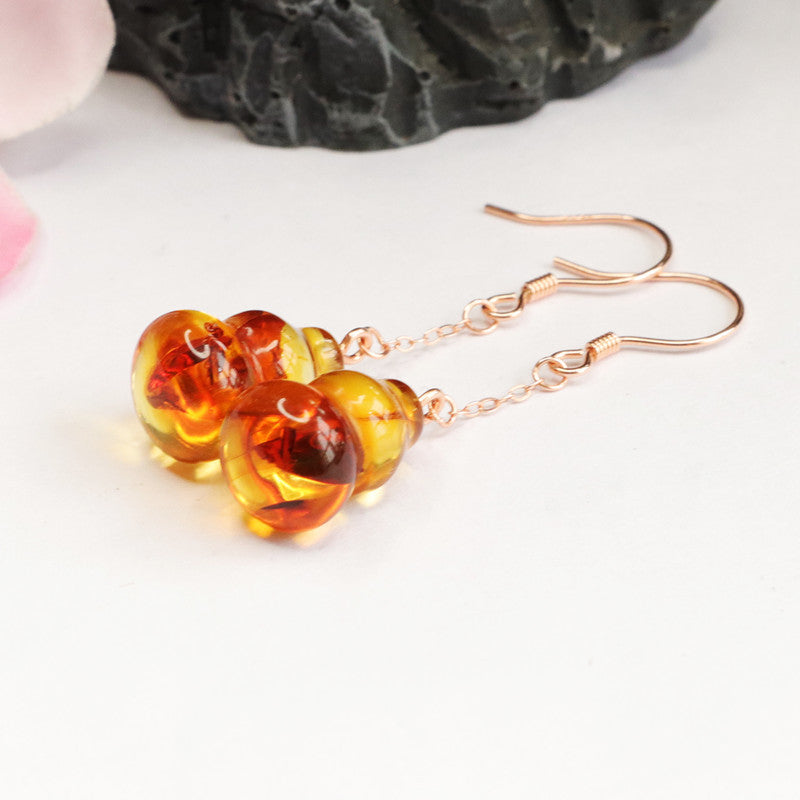 Amber Gourd 925 Silver Hook Earrings