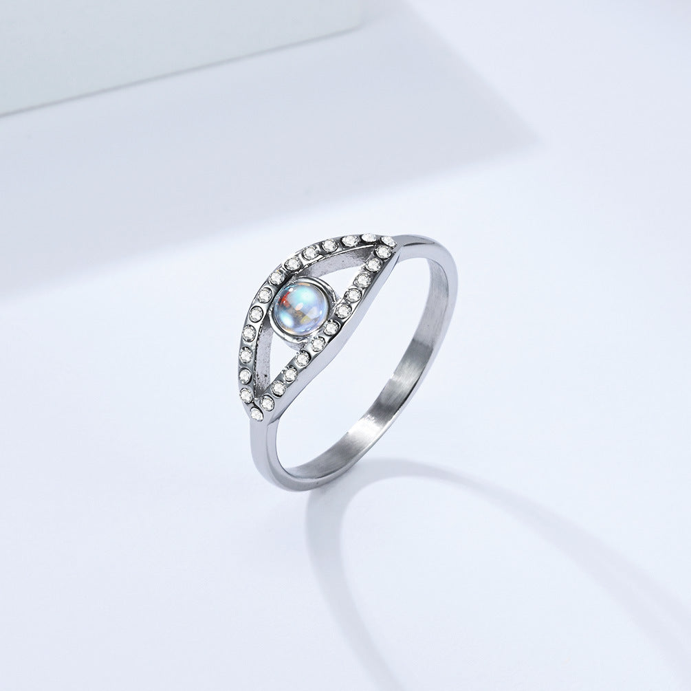 Planderful Moonstone Eye Ring For Women Light Luxury Retro Style Titanium Steel Hand Jewelry