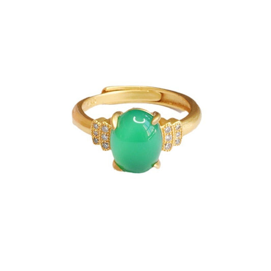 Green Chalcedony Zircon Ring with Ice Emperor Touch