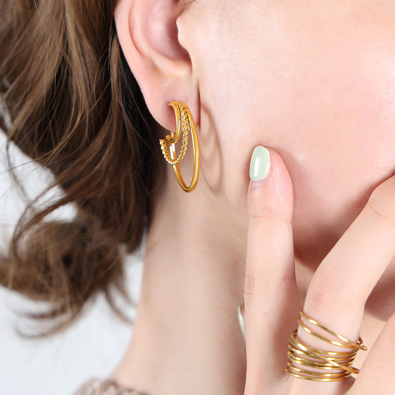 Gilded Joker C-shaped Celebrity Earrings for Women - Titanium Plated with 18K Gold