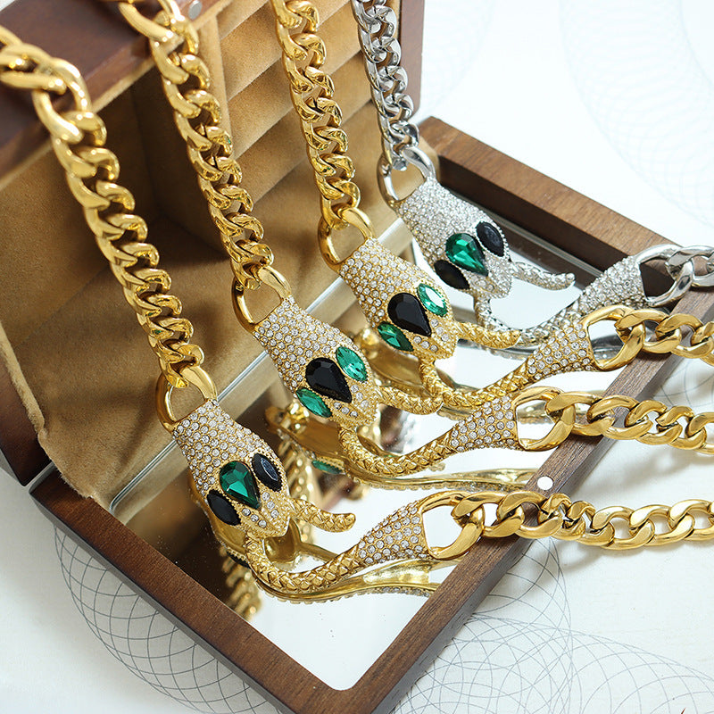 Serpent Crown Necklace with Zircon Inlay and Hip-Hop Style