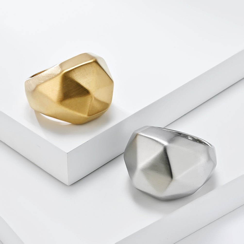 Planderful Diamond Shape Stainless Steel Gold Plated Ring For Fashion Forward Unisex Wearers