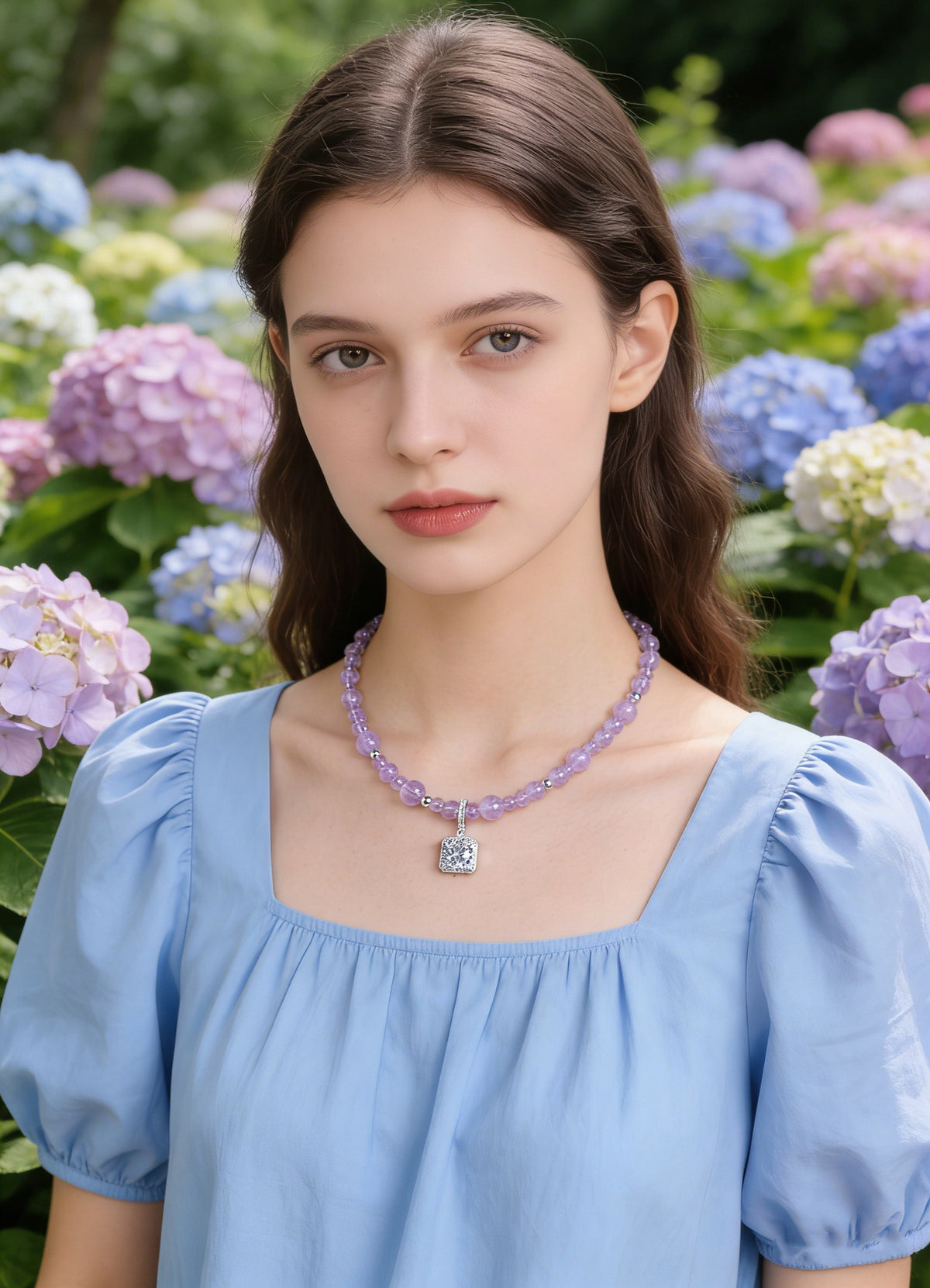 Lavender Amethyst Square Zircon Pendant Necklace