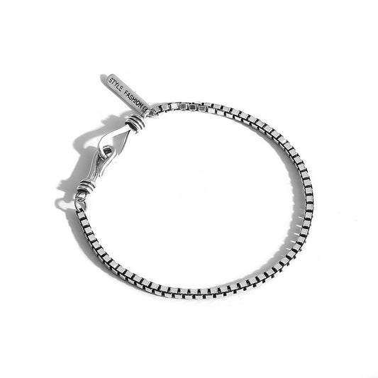 Retro Box Chain Sterling Silver Bracelet