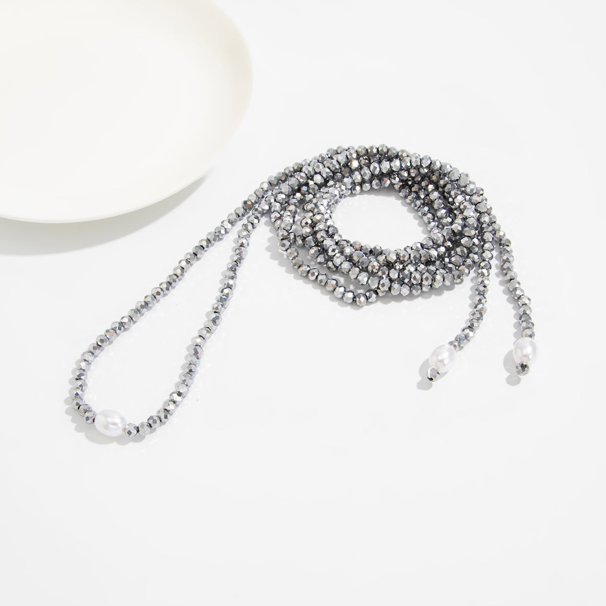 Knotted Pearl Crystal-Style Y-Necklace