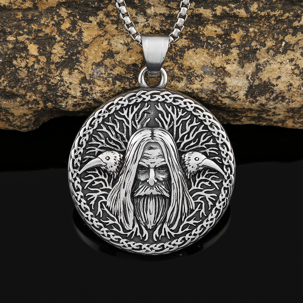 Nordic Retro Old Man Head Pendant Stainless Steel Necklace