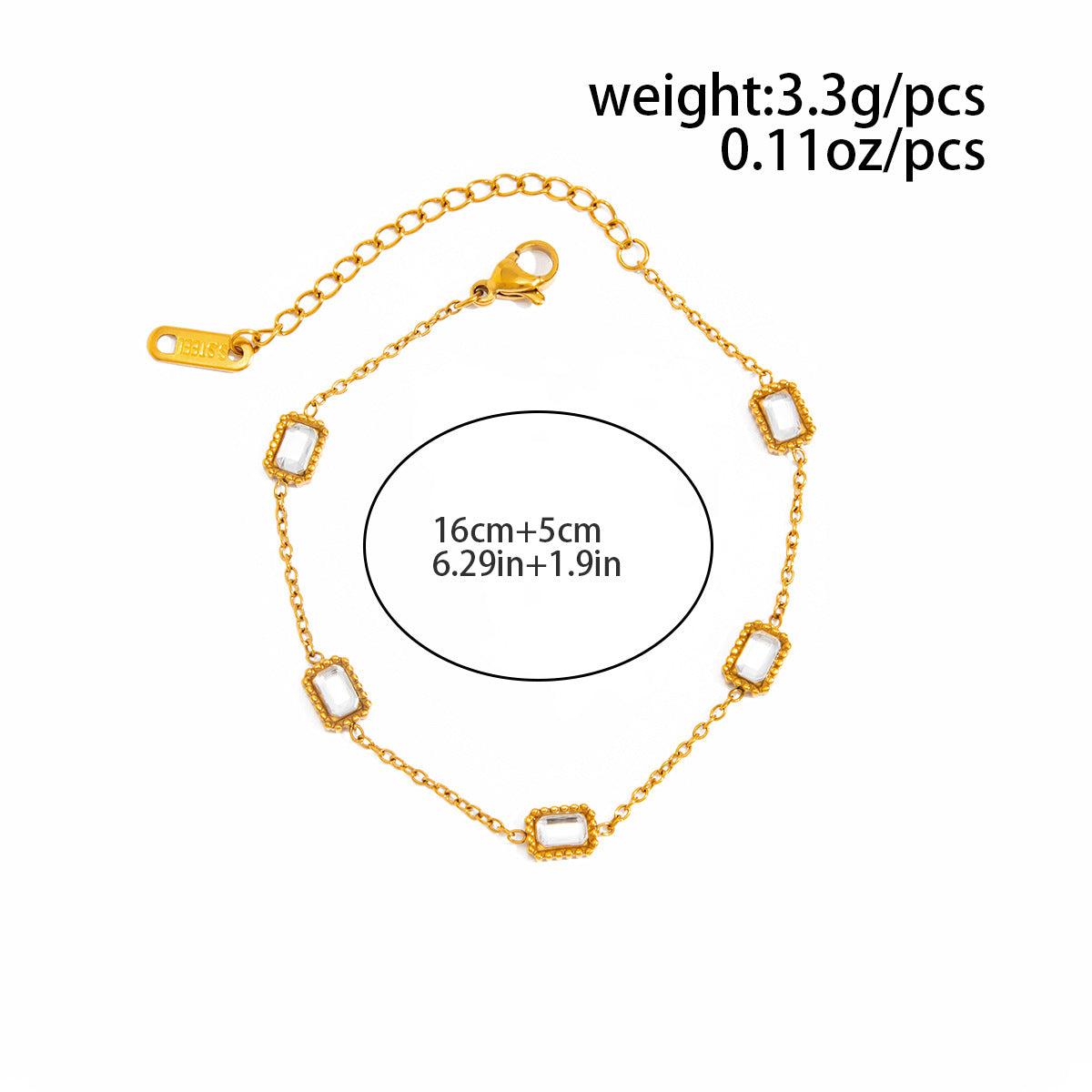 Stainless Steel Vertical Pattern Inlaid Zircon Bracelet Slightly Inlaid Zircon Square Gemstone