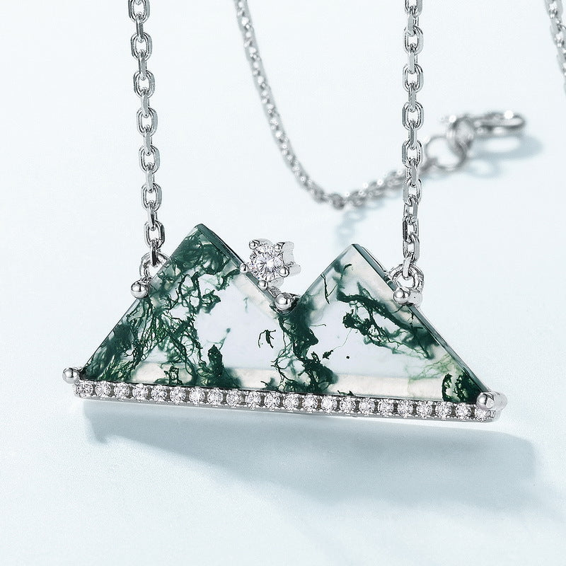 S925 Sterling Silver Moss Agate Mountain Necklace