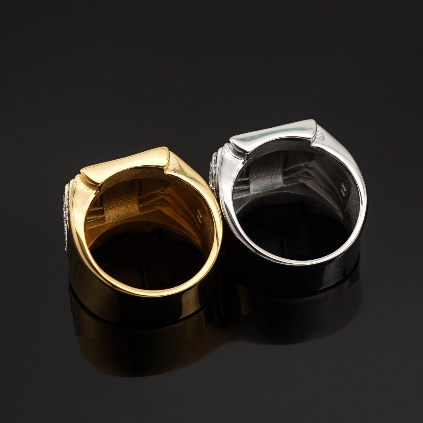 Planderful Stainless Steel Zircon Ring Gold Plated For Unisex Hip Hop Luxury Statement Jewelry