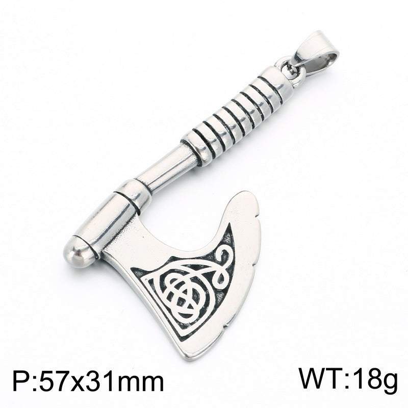 Viking Weapon Tomahawk Short Sword Titanium Steel Pendant Vintage Celtic Skull Axe Knife Necklace