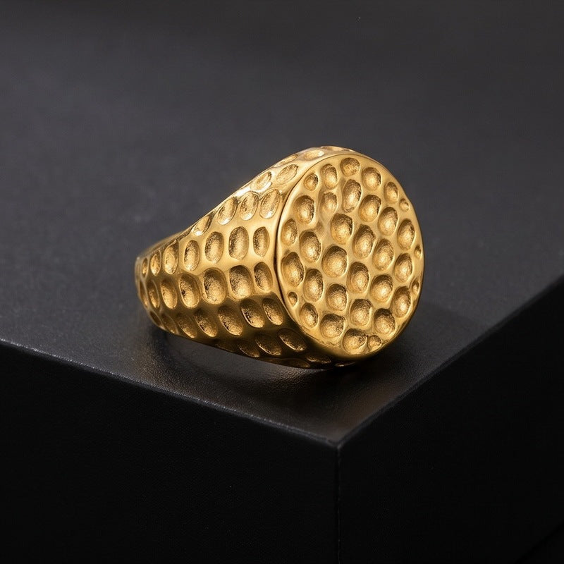 Punk Style Dome Hammer Texture Finger Retro Smearing Wide-Sided Meteorite Pattern Stainless Steel