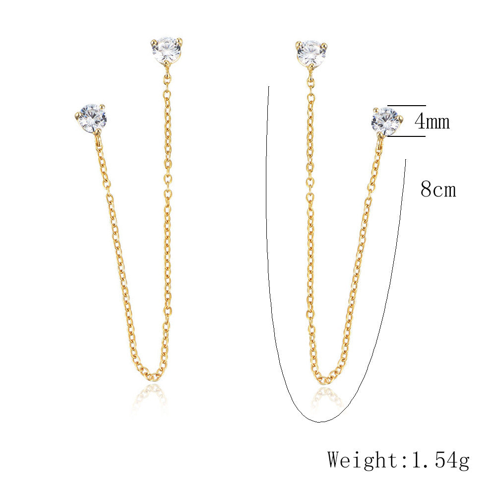 S925 Sterling Silver Wind Chain Fringed Zircon Stud Earrings, In Europe And America,