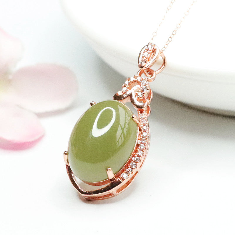 Jade Zircon Necklace with Pigeon Egg Green Lake Natural Hetian Jade