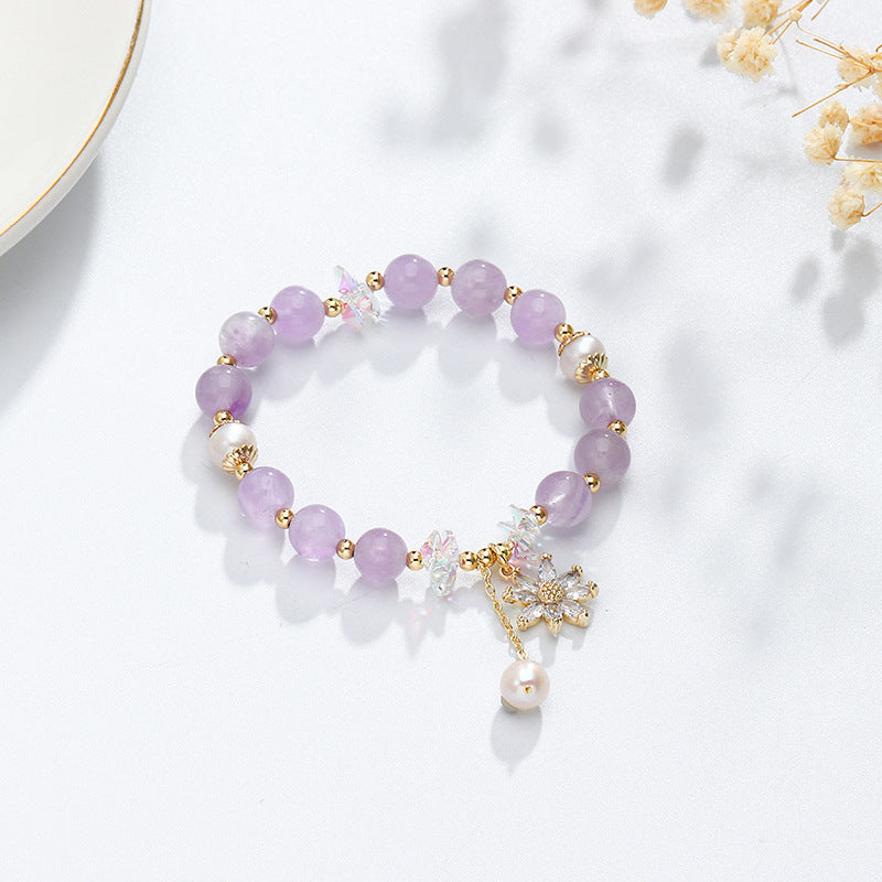 Lavender Amethyst and Zircon Flower Sterling Silver Bracelet