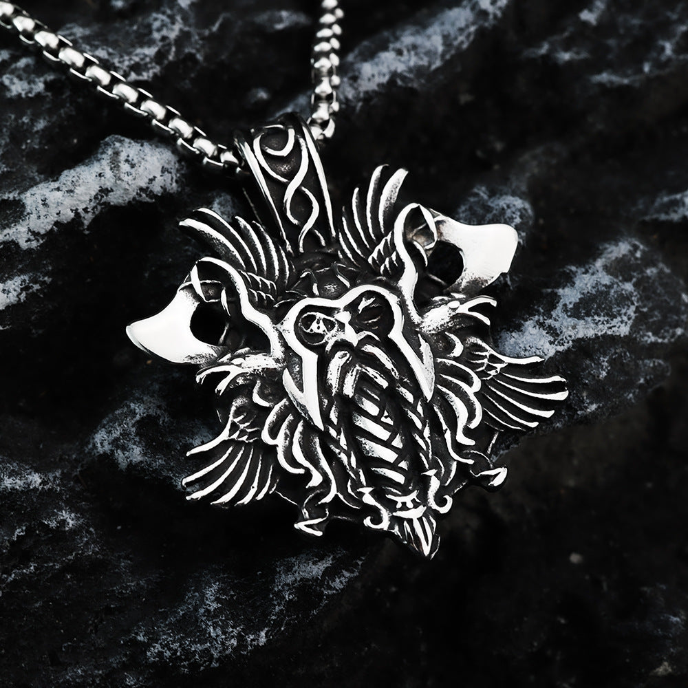 European and American Retro Men's Pendant Stainless Steel Viking Odin Double Axe Necklace