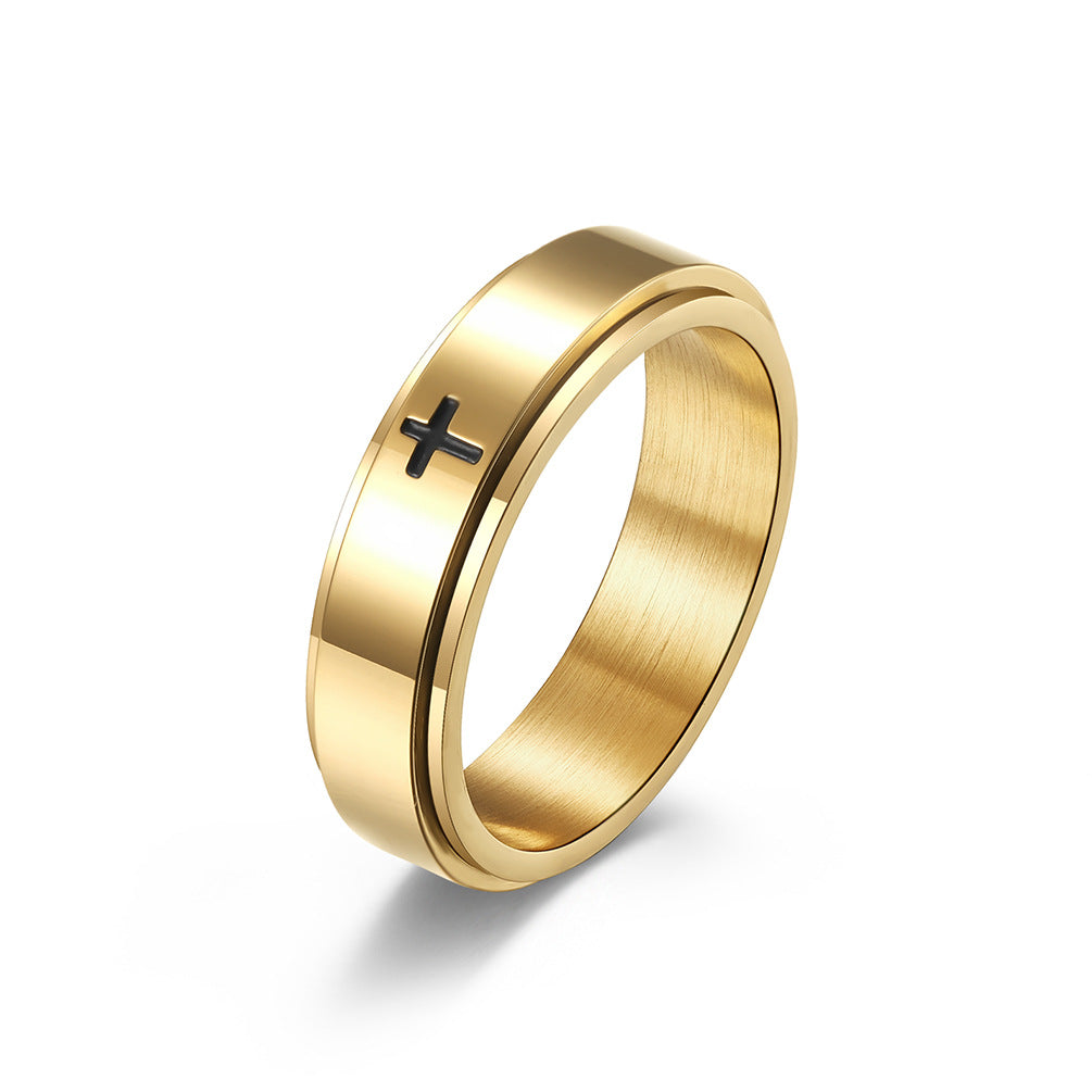 Planderful Rotating Cross Ring Steel Unisex Jewelry For European And American Weddings And Engagements Statement