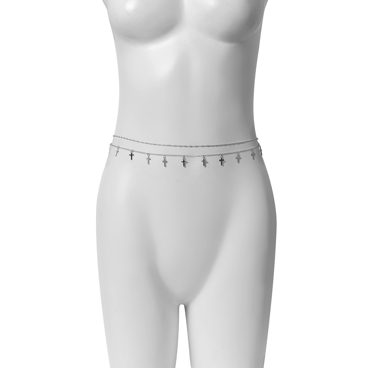 Europe and America Cross Border Jewelry: Stylish Cross Tassel Body Chain with Double-layer Full Diamond Waist Chain for Women