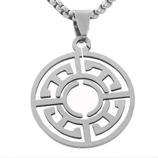Personalized Retro Titanium Steel Hollow Round Pendant Necklace for Men - Trendy Stainless Steel Design