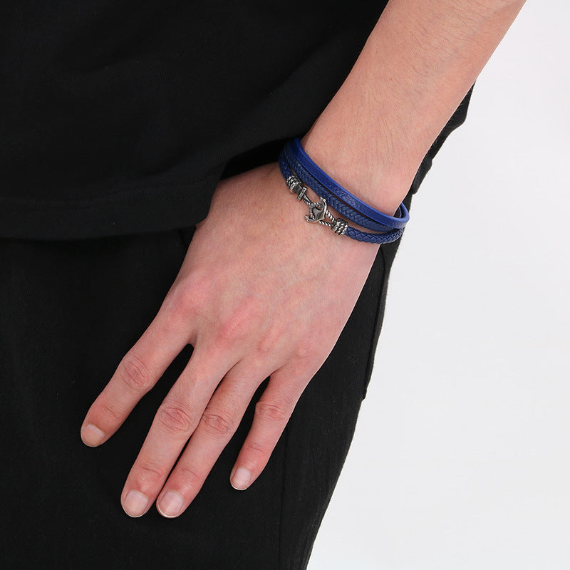 Planderful Mens Anchor Leather Rope Bracelet For Men Bold