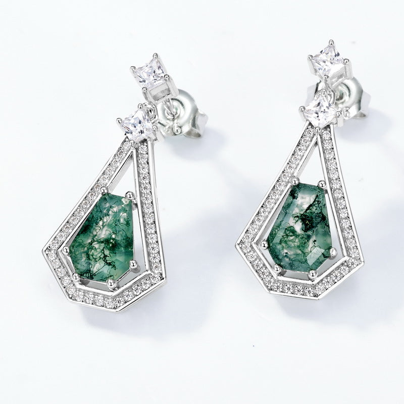 Planderful Jewelry Green Moss Agate Earrings Sterling Silver Jewelry Gift for Her