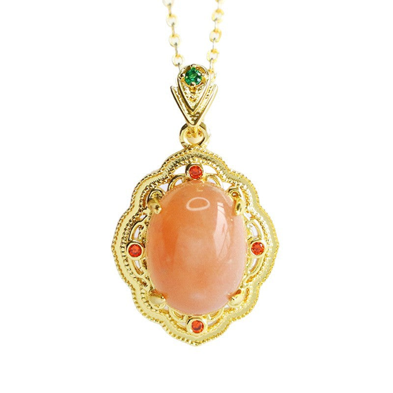 Orange Moonstone Vintage Teardrop Pendant — No Chain
