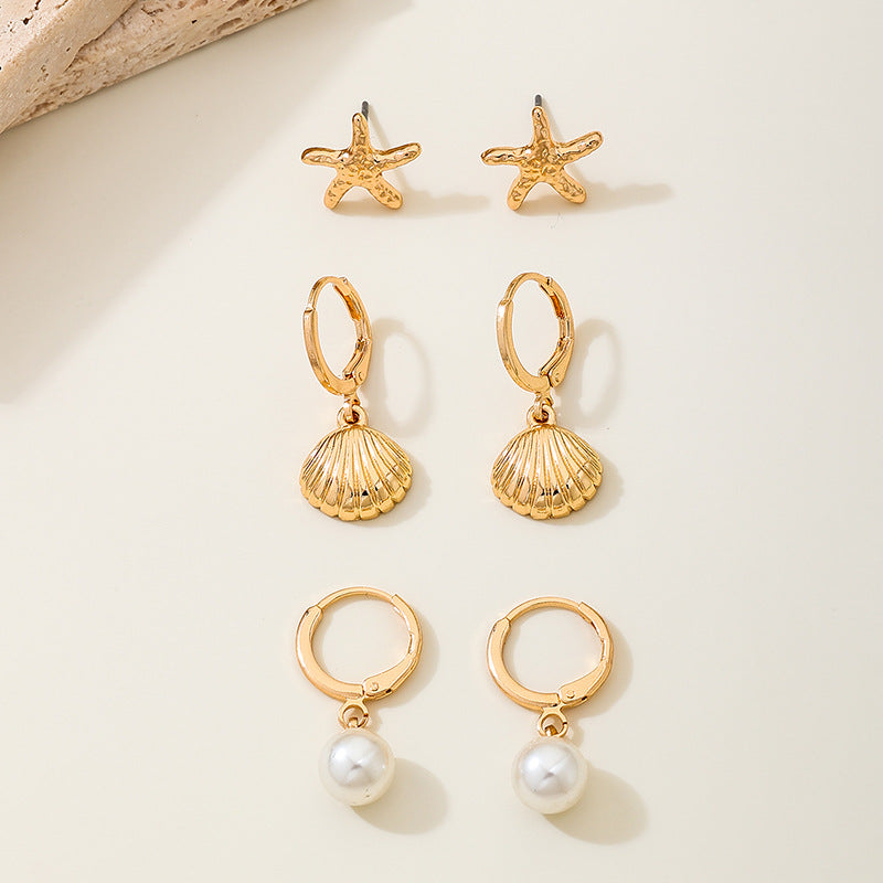 Planderful Vienna Verve Earrings Set – Fashionable Metal Shell Starfish Design
