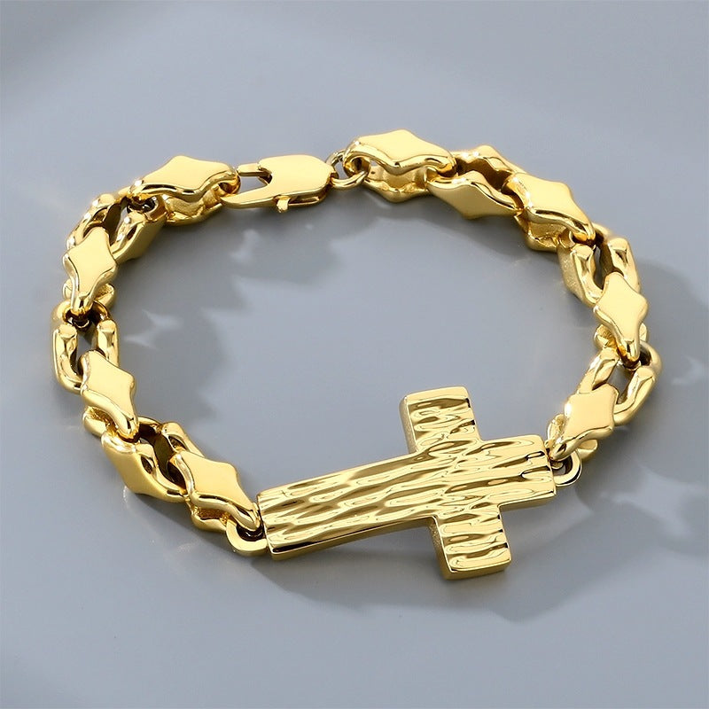 American Titanium Steel – Hammer Cross Texture Stainless Steel Men's Bracelet