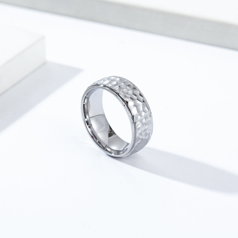 Planderful Unisex Stainless Steel Punk Ring Handmade Moon Pattern Beating Design