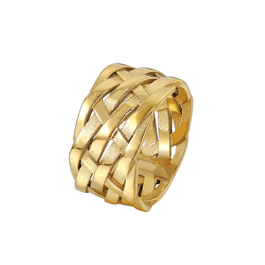 Planderful Unisex Stainless Steel Ring Weave Wide Titanium Shield Everyday Genie Collection