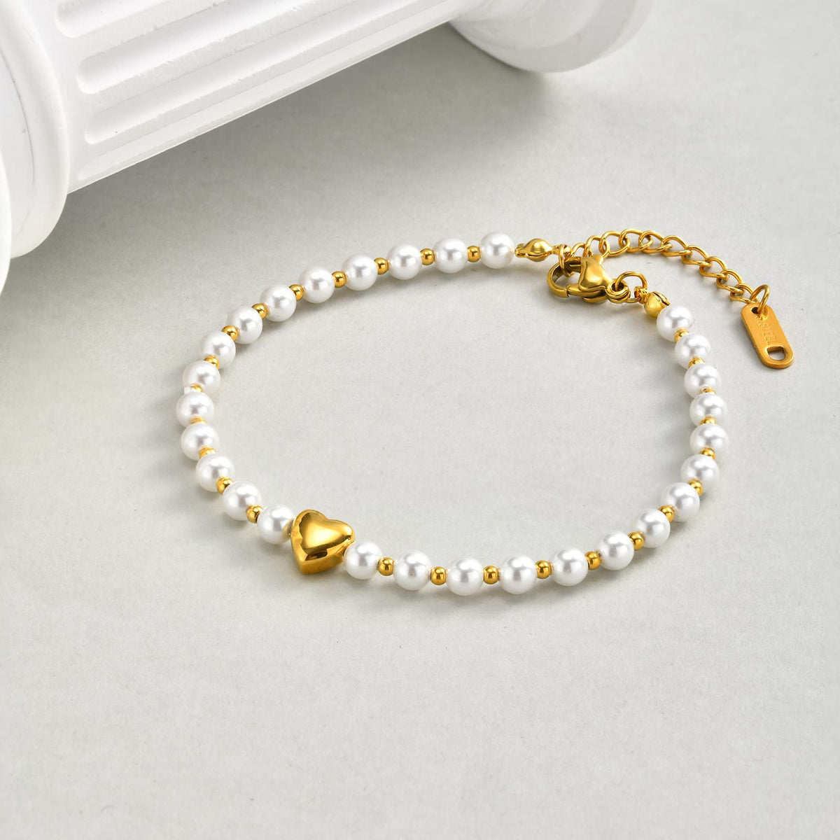 Heart Pearl Stainless Steel Bracelet Unisex