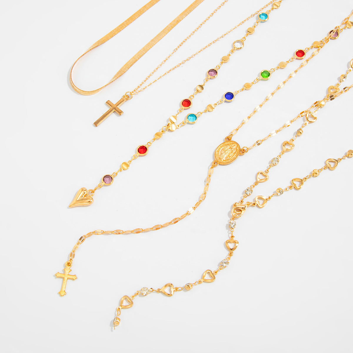 Sun Gem Pendant Stacked Necklace Color Crystal Y-Shaped Long Fringed Necklace