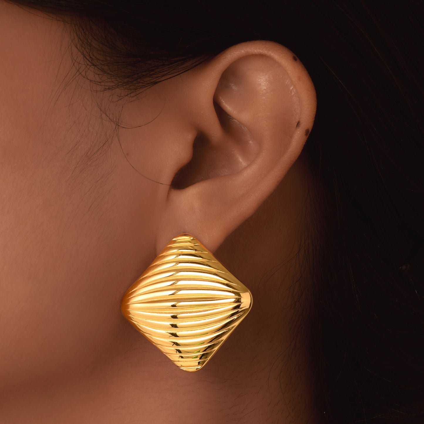 Jewelry Stainless Steel Striped Stud Earrings Pleated Fashion